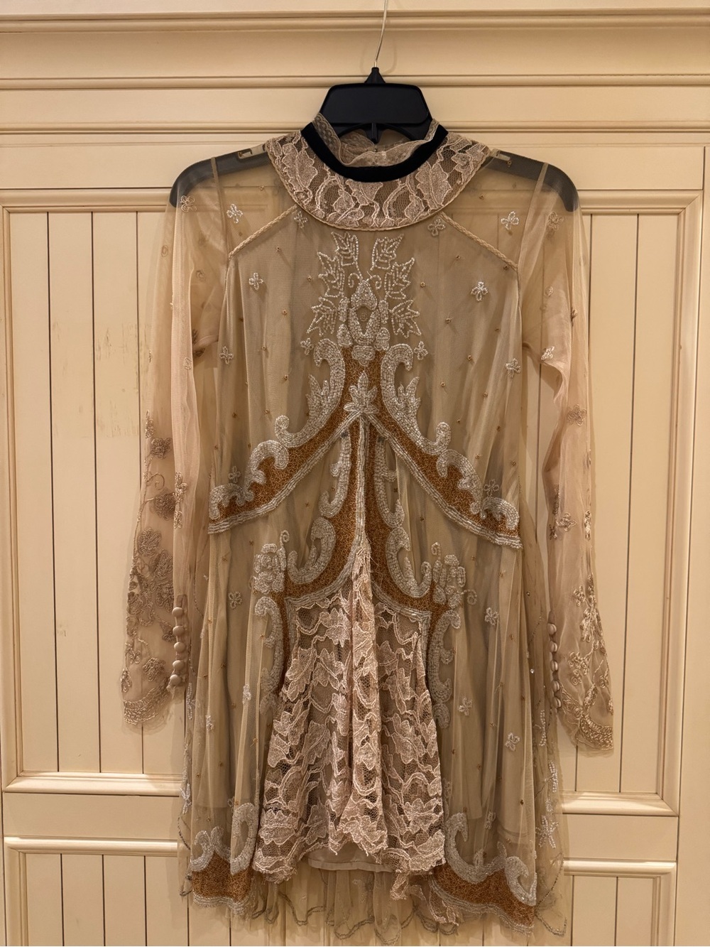 free people Embroidered Beige Lace Dress